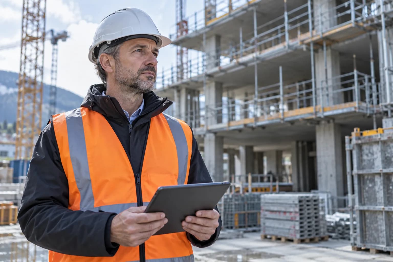 Illustrative Baustellendokumentation mit einem Tablet